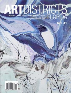 ArtDistricts magazine florida cover no 41 by DIEGO SANTANELLI, blue, white, abstract american italian contemporary artist, modern canvas for sale, miami etra fine art gallery news, oil painting, april-may 2016,