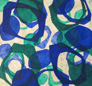 by Fernando Varela, blue, green circles, famous abstract painting for sale, miami etra fine art gallery, famous contemporary artwork for sale, oil on canvas, square, news