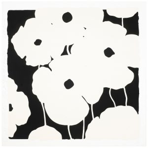 Eight Whites by Donald Sultan, black and white canvas art for sale, miami etra fine art gallery, famous contemporary artist, floral canvas art